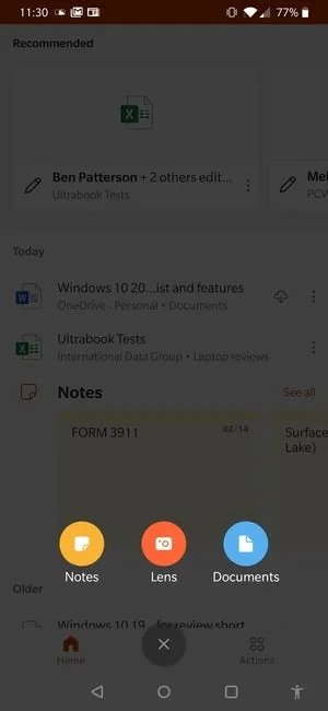 Microsoft mobile Office app Android